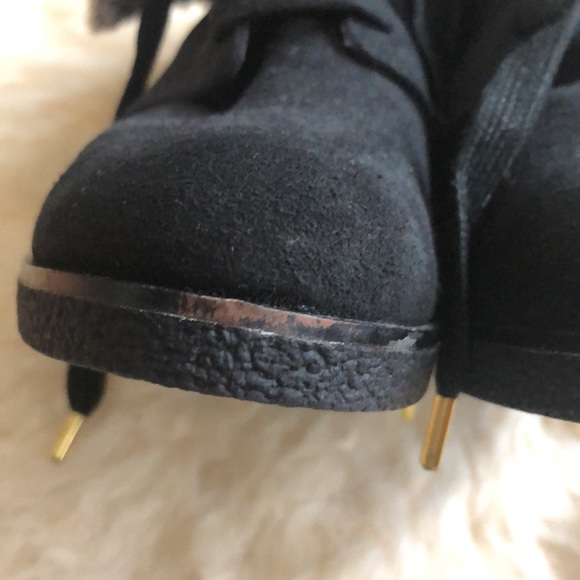 COLE HAAN wedge heel faux fur-cuff lace up booties. Black size 5 1/2 B. - Picture 13 of 14